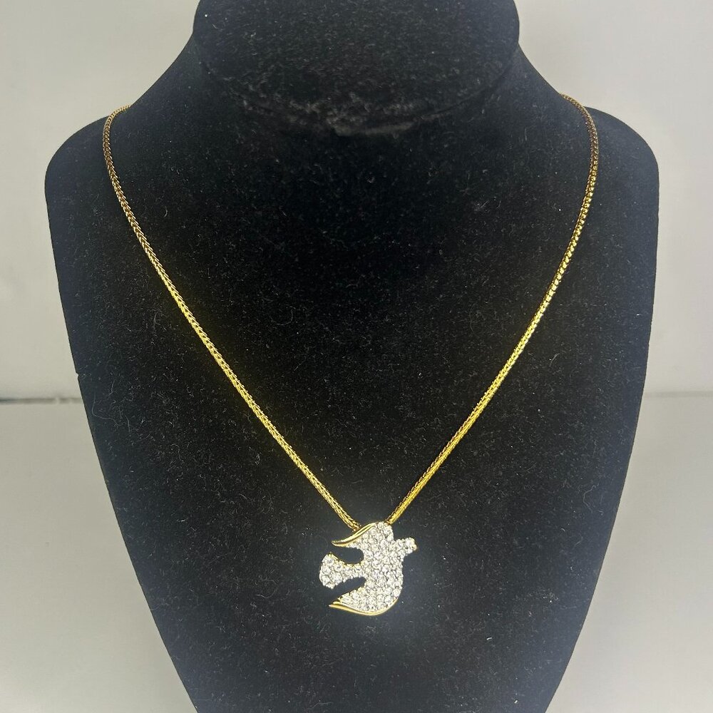 Vintage Swan Swarovski Pave Dove Pendant Necklace